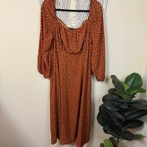 Asos Rust Orange Polka Dot Long Sleeve Maxi Dress 16